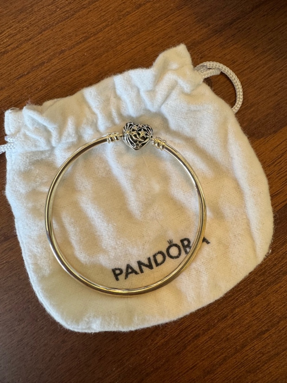 Pandora Silver Heart-Detail Bangle Bracelet - Silver